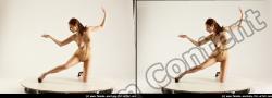 Nude Woman White Kneeling poses - ALL Slim Kneeling poses - on both knees long brown 3D Stereoscopic poses Pinup